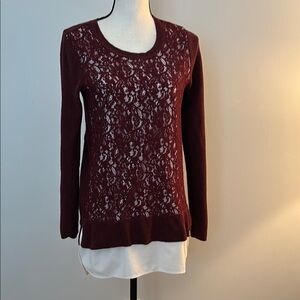 Burgundy Lace Overlay Sweater